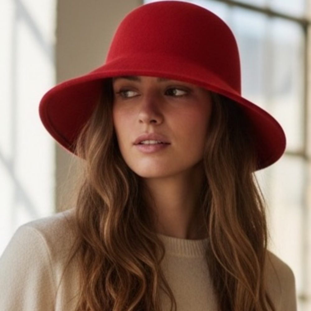 Scala Multi-Shape Cloche Hat in Red Wool Felt